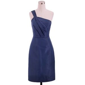 New JCrew 4 Small Lucienne One Shoulder Dress Silk Taffeta Pacific Blue Cocktail